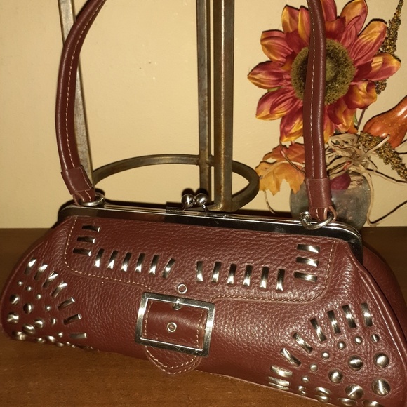 Maxximum Brown Satchel - leather-stud detail - Picture 1 of 8